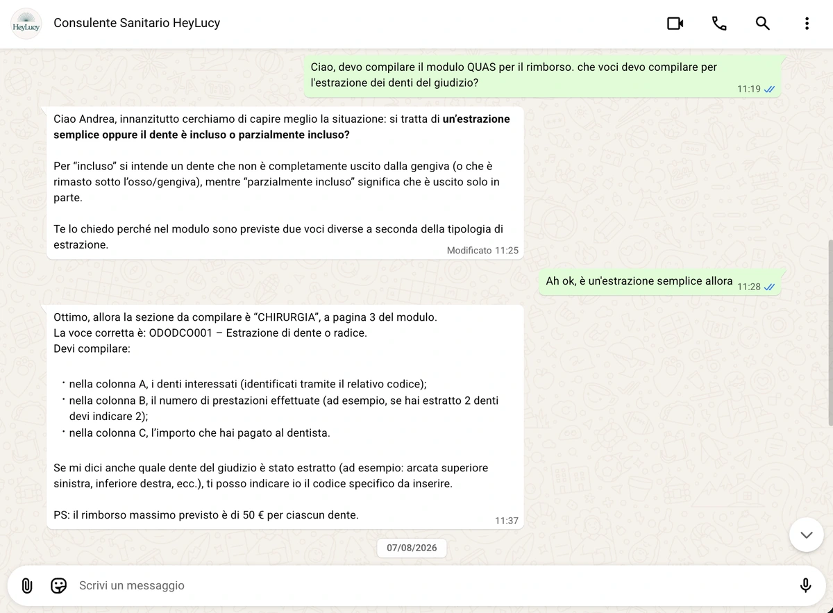 Esempio di conversazione con il Consulente Sanitario HeyLucy
